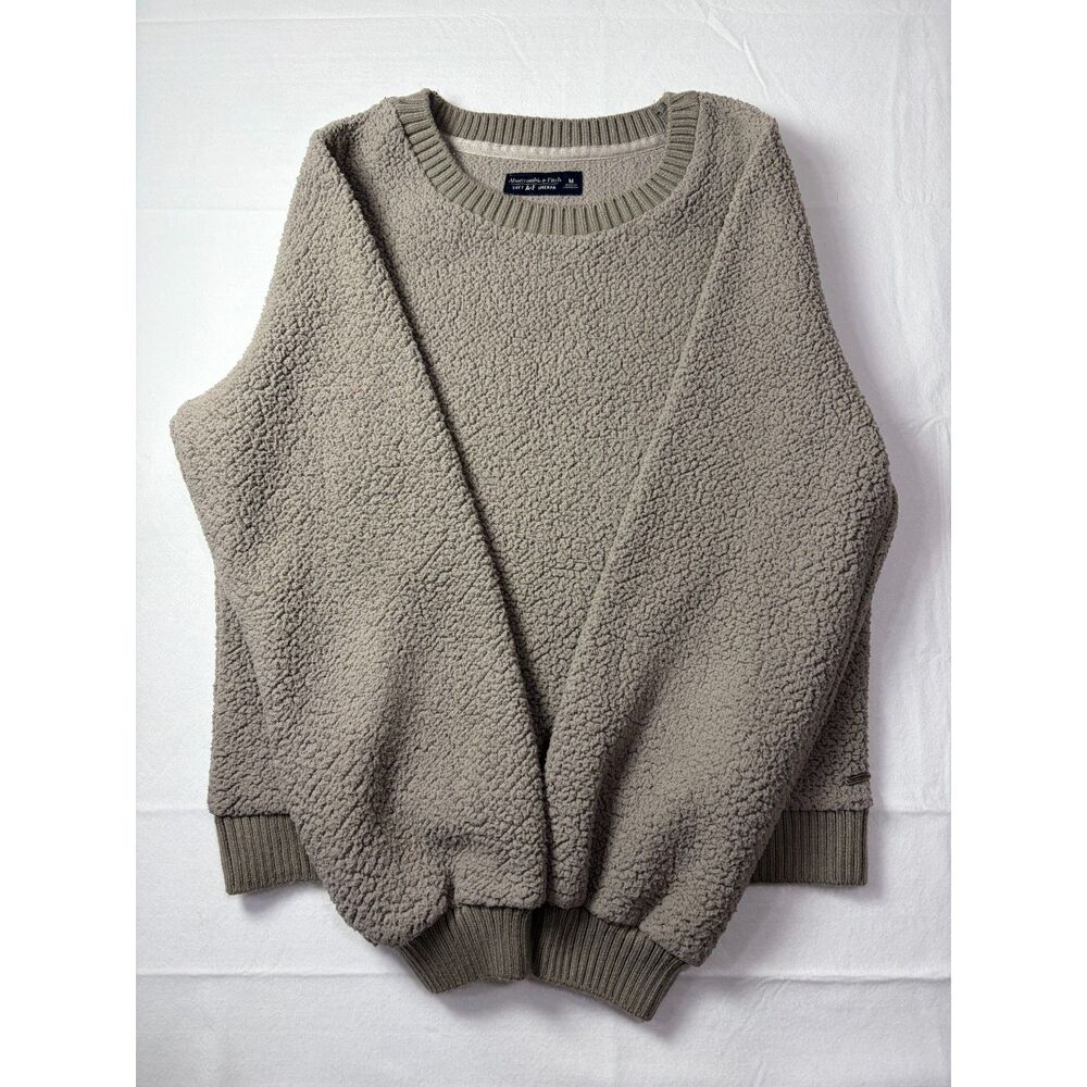 Abercrombie & Fitch Plush Fleece Sherpa Crewneck Sweater Taupe Brown Medium